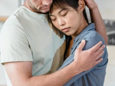 Man and woman embracing